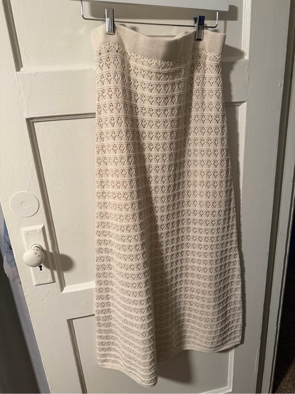 NWOT Freshman 1996 Cream Crochet Knit Tea Length Skirt Cotton Blend 90’s Sz M